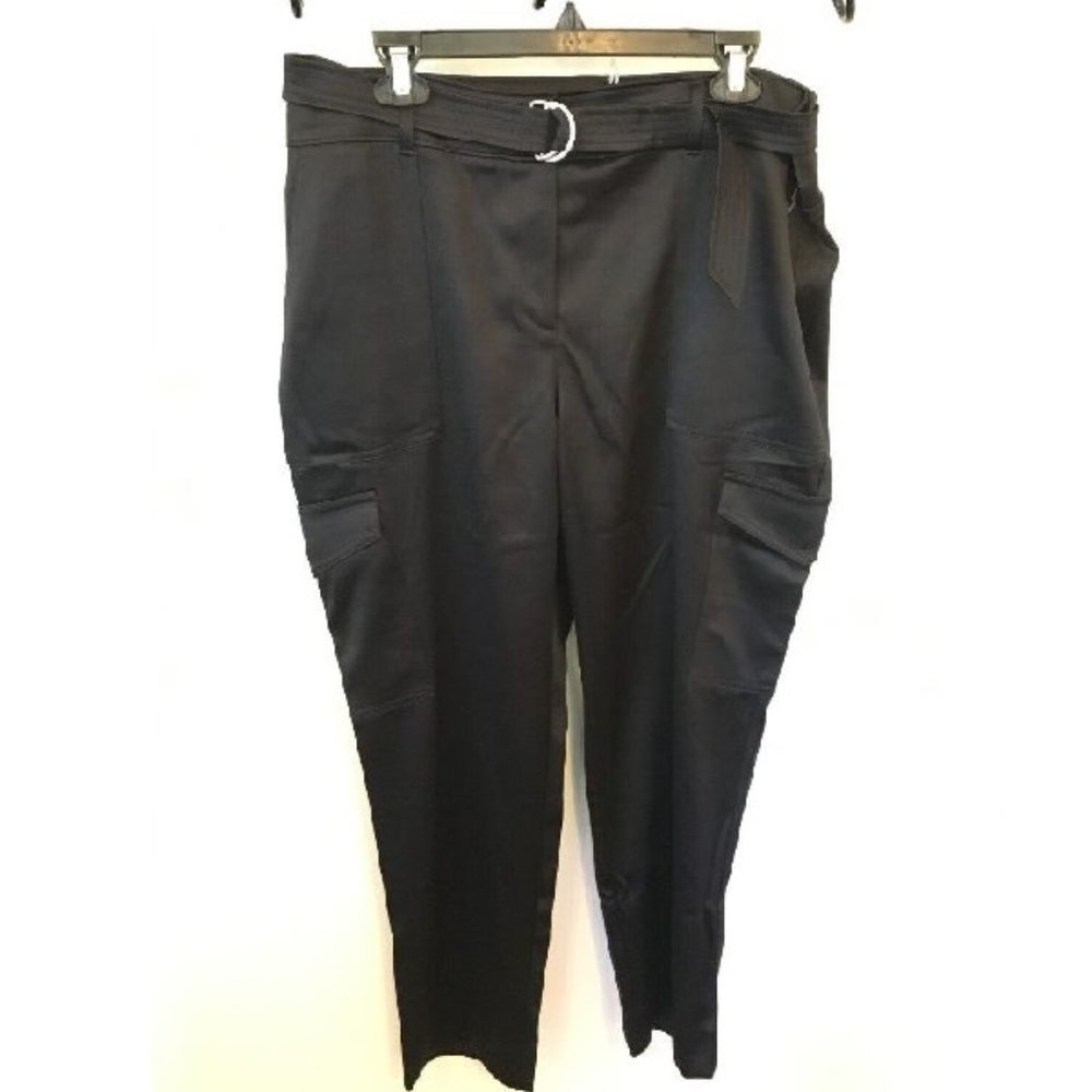 Women's 2P Black Satin Cargo Ankle Pants (US 12P) Chico's NWT $99